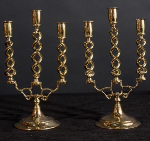 Brass Barley Twist Three Light Candelabra, England 19th Century