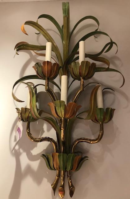 Gilt Bronze And Polychrome Tole Set Of Four Bamboo Motif Five Li