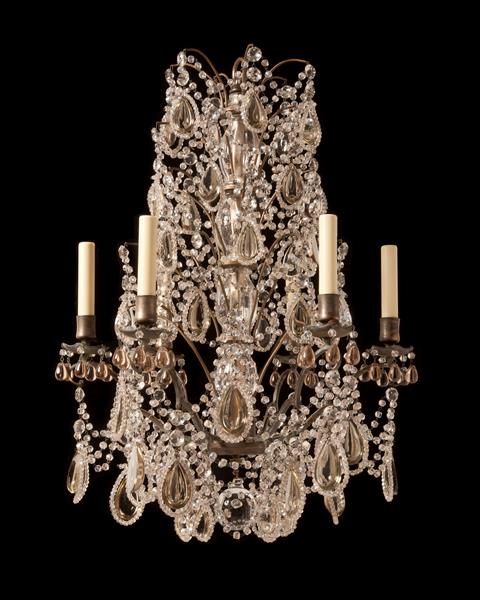 Bronze And Crystal Six Light Chandelier WIth Crystal Beading, France 19th Century