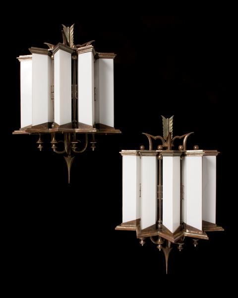 Iron and milk glass paneled sconces by Tommaro Buzzi, Italy circ