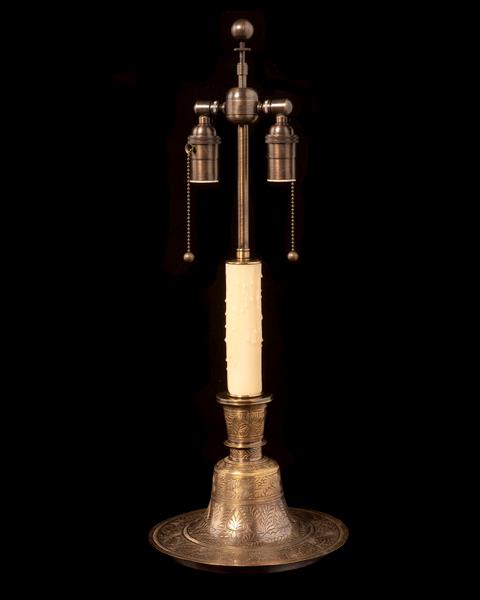 Moorish Revival Brass Engraved Table Lamp, 19th Century