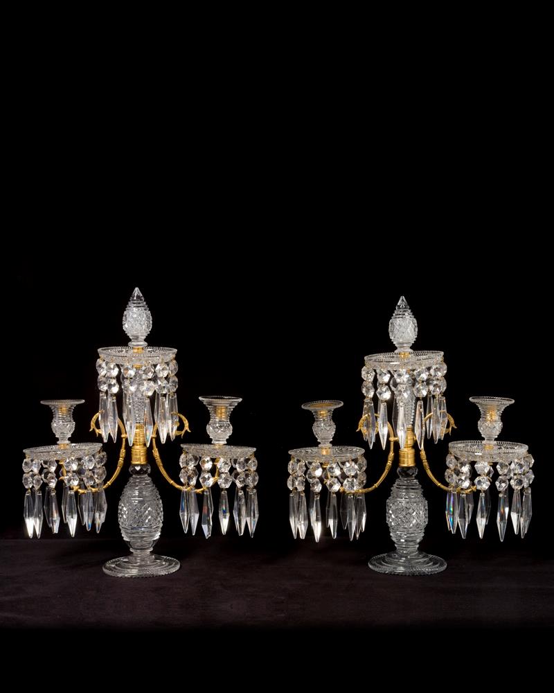 Cut Crystal And Gilt Bronze Two Light Candelabra, England 19th C