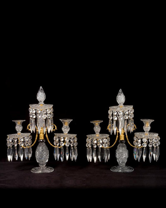 Cut Crystal And Gilt Bronze Two Light Candelabra, England 19th C