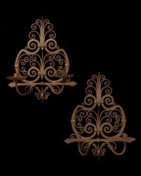 Forged Iron Two Light Sconces, Italy 19th Century