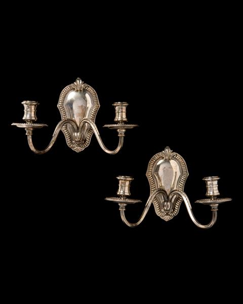 Silvered Bronze Victorian Two Light Sconces, England Late 19th Century