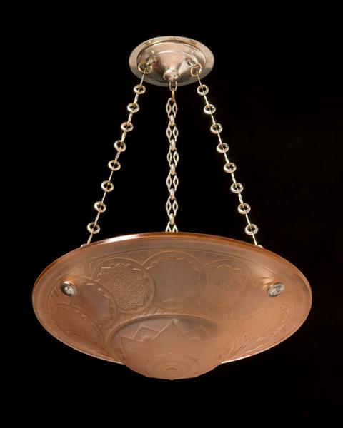 Molded Peach Colored Art Deco Glass Pendant, France 20th Century