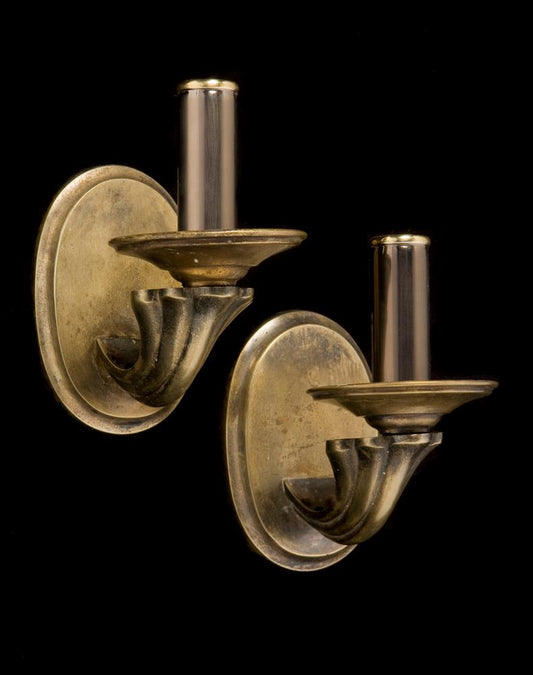 Brass Art Deco One Light Sconces With Frosted Glass Shades, France 20th Century