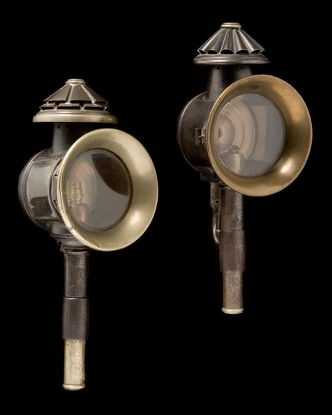 Pair of painted coach lanterns with brackets, France, circa 1850