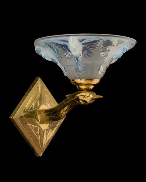 Brass And Molded Opaline Glass One Light Art Deco Sconce With Bi