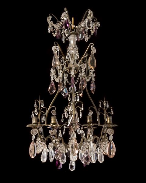 Bronze, Clear And Amethyst Crystal Nine Light Louis XV Style Chandelier, France 19th Century