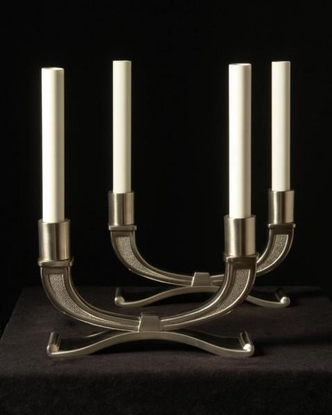 Nickeled Brass Art Deco Two Light  Candelabra, England Early 20t