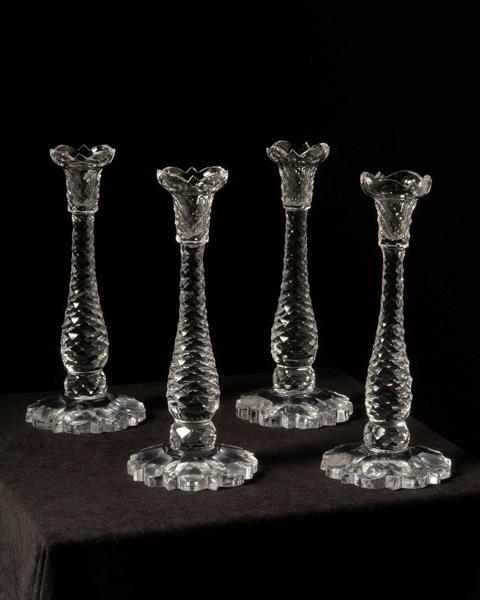 Set of four cut crystal candle sticks, England, circa 1880,