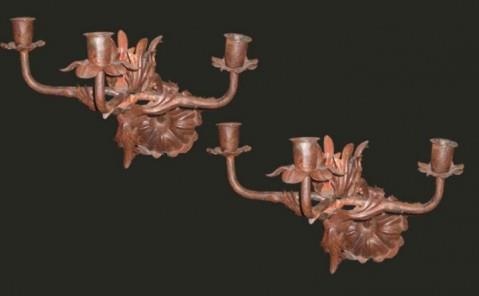 Patinated Iron Three Light Sconces, Italy 18th Century
