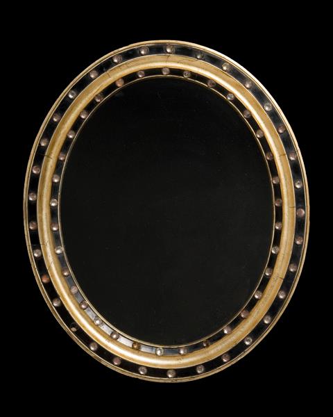 Painted Black And Gilt Irish Mirror With Faceted Crystal, Early 19th Century