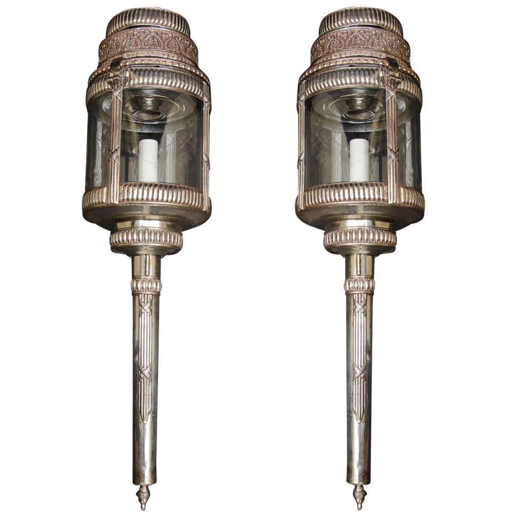 Silvered Bronze lanterns England, circa 1860, pair wired