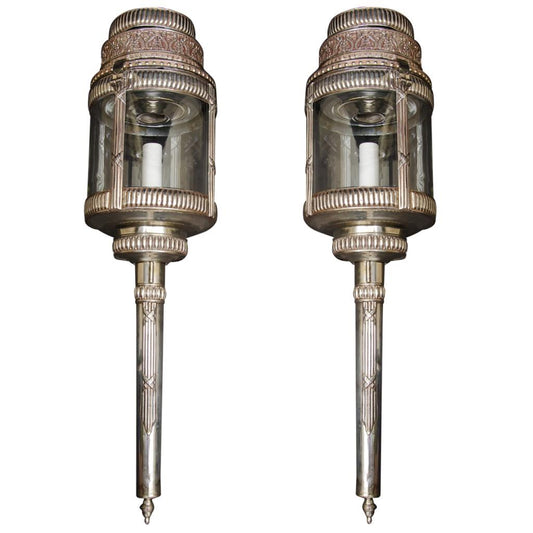 Silvered Bronze lanterns England, circa 1860, pair wired