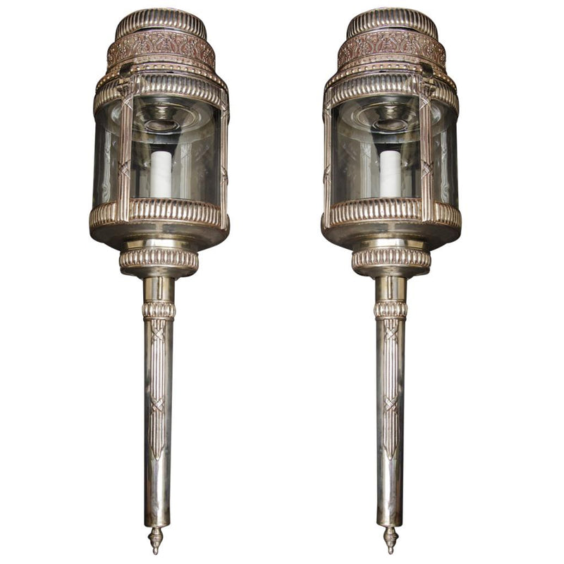 Silvered Bronze lanterns England, circa 1860, pair wired