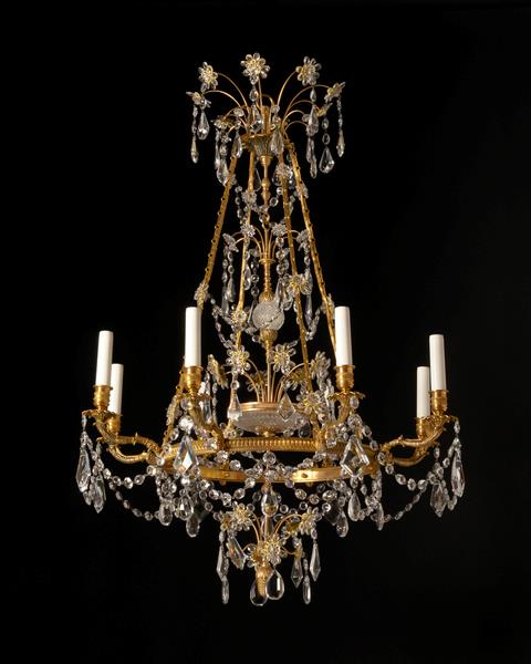 Russian Style Gilded Bronze and Crystal Eight Light Chandelier.
