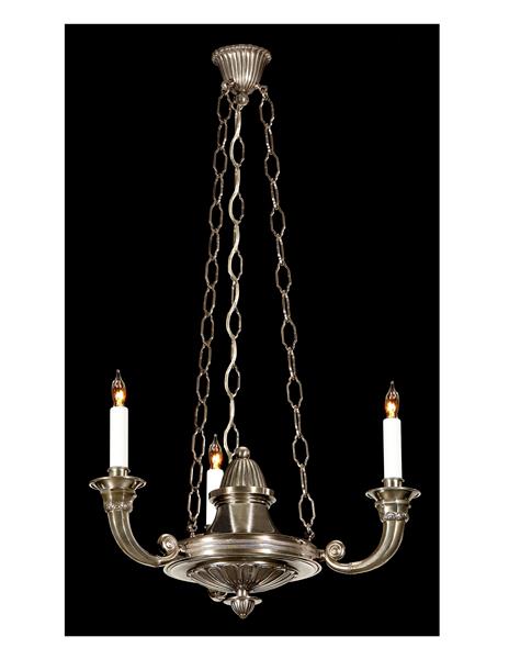 Silvered Bronze Art Deco Style Three Light  Chandelier