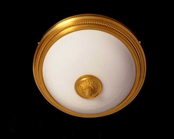 Gilt Bronze And Opaline Glass Two Light  Flushmount With Decorat