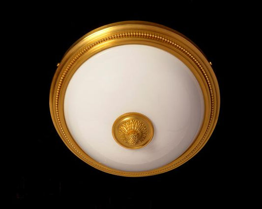 Gilt Bronze And Opaline Glass Two Light  Flushmount With Decorat