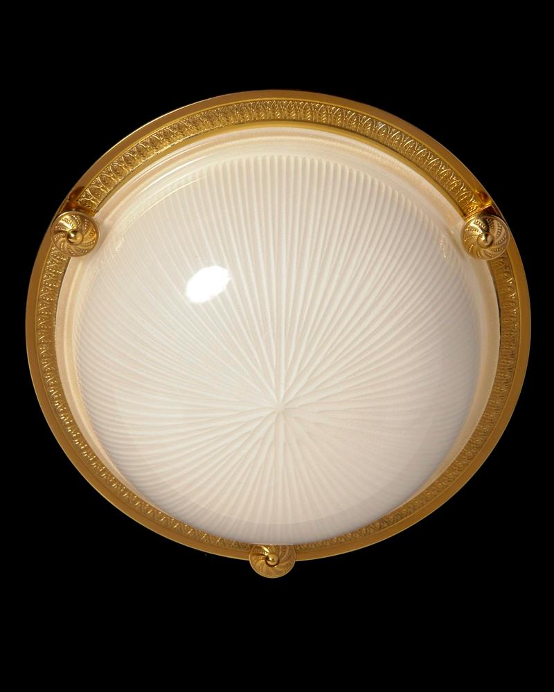 Gilt Bronze Two Light Flush Mount With Molded Ribbed Glass