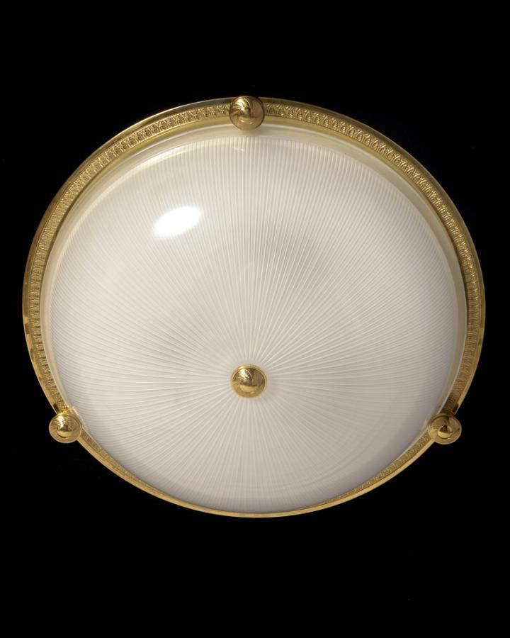 Gilt  Bronze Five Light Flush Mount With Molded Ribbed Glass Wit