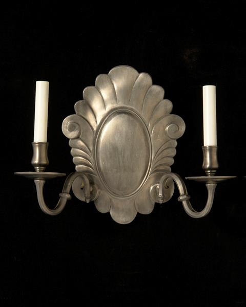 Pewter Finished Bronze CARTOUCHE Two Light Dutch Style  Sconce.
