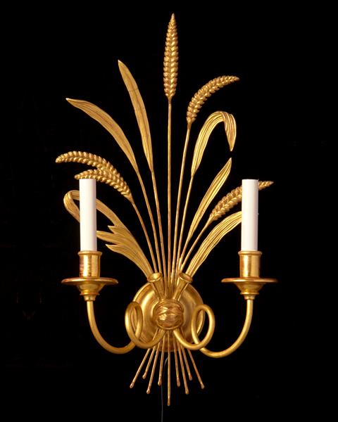 Wheat Motif Giltwood and Gesso Left and Right Facing Sconce