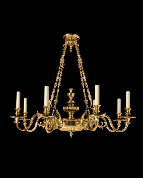 Bronze Eight Arm 11 Light Chandelier With Gadrooned Bottom and C
