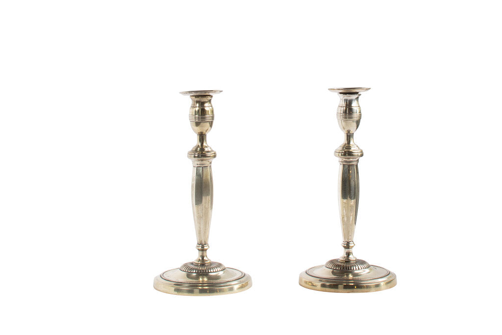 Silvered Bronze Directoire Candlesticks, France Early 19th Centu Default