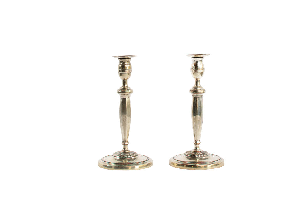 Silvered Bronze Directoire Candlesticks, France Early 19th Centu Default