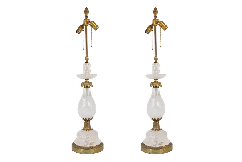 Rock Crystal and Gilt Bronze Two Light Table Lamps by "ELF CALDW Default