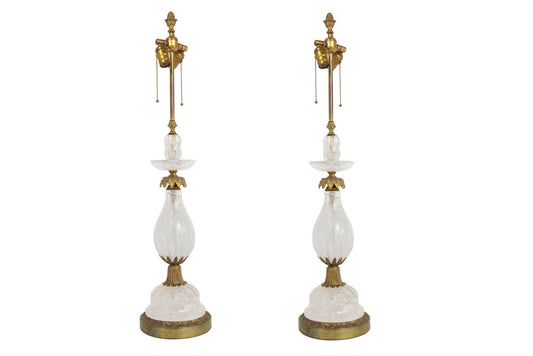 Rock Crystal and Gilt Bronze Two Light Table Lamps by "ELF CALDW Default