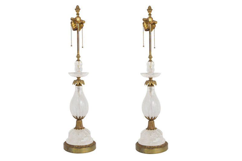 Rock Crystal and Gilt Bronze Two Light Table Lamps by 