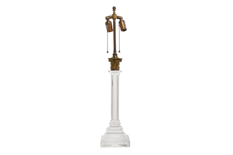 Cut Crystal Regency Column Lamp With Gilt Bronze Capital