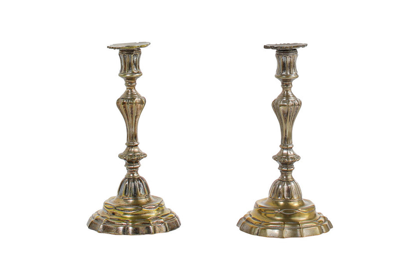 Silvered Bronze L.XV Style Candlesticks, France Early 19th Centu