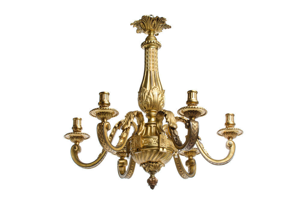Gilt Bronze L.XVI Style Six Light Chandelier With Acanthus Decor Default