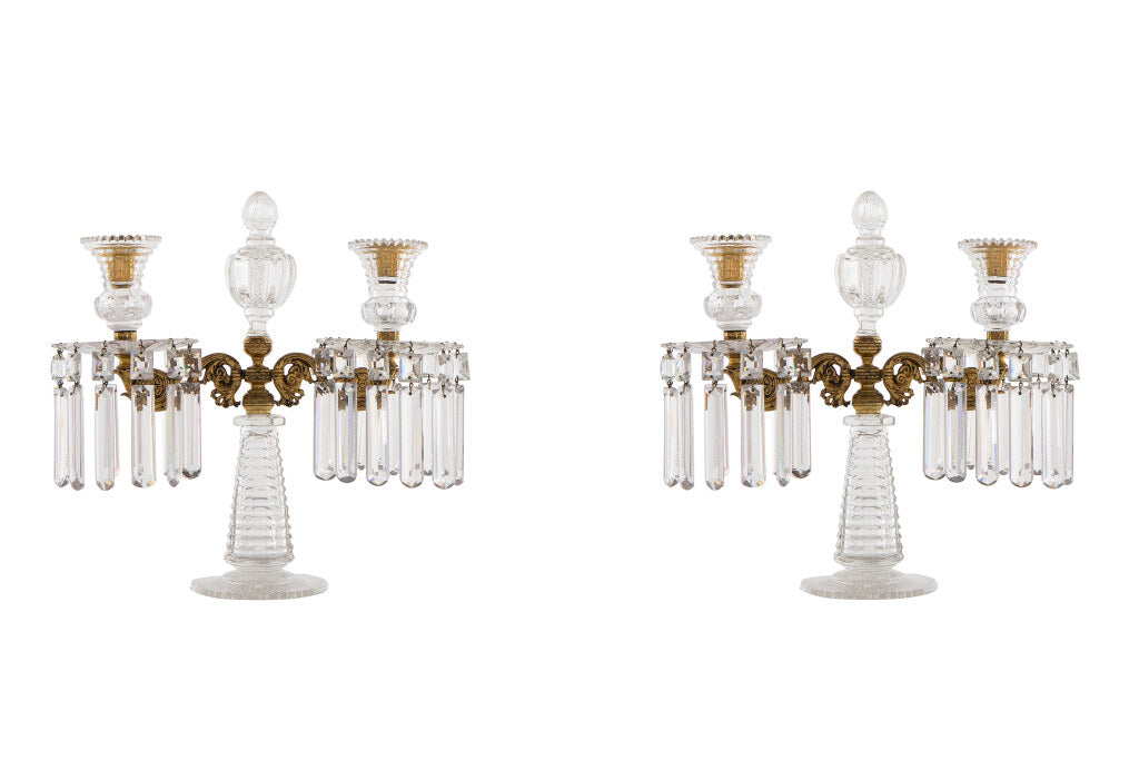 Cut Crystal Gilt Bronze Two Light Candelabra by "PERRY", England Default
