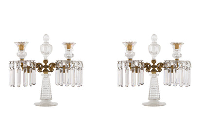 Cut Crystal Gilt Bronze Two Light Candelabra by "PERRY", England Default