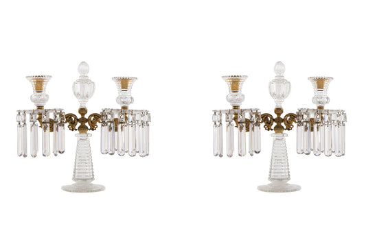 Cut Crystal Gilt Bronze Two Light Candelabra by "PERRY", England Default