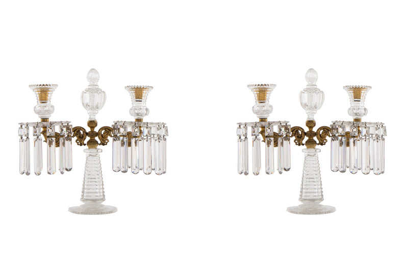 Cut Crystal Gilt Bronze Two Light Candelabra by 