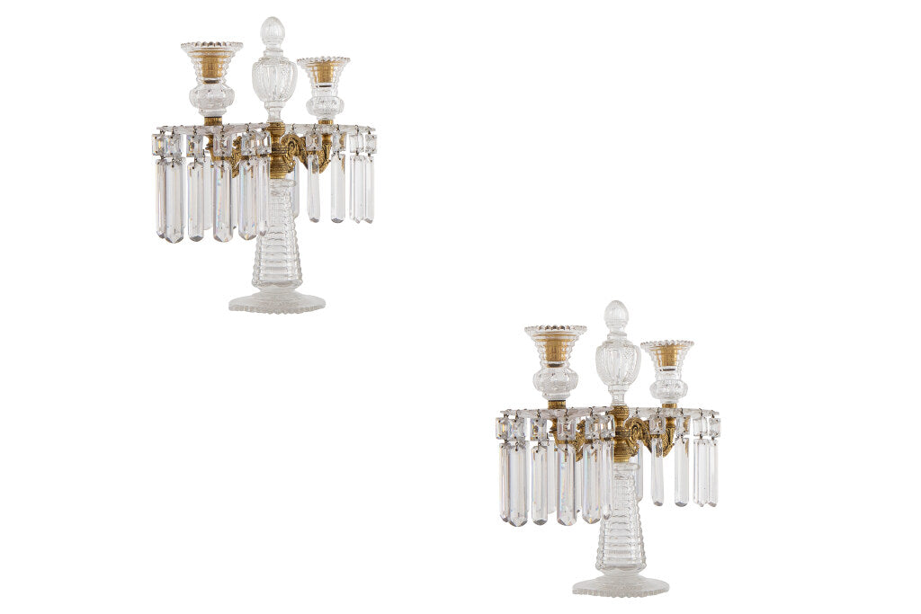 Cut Crystal Gilt Bronze Two Light Candelabra by "PERRY", England Default