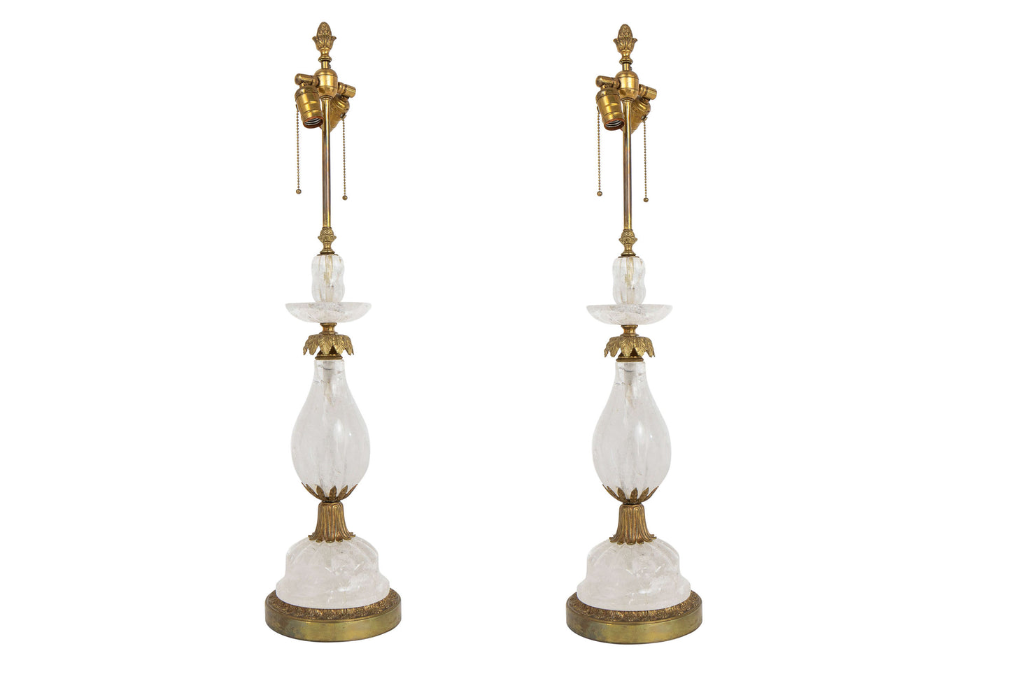 Rock Crystal and Gilt Bronze Two Light Table Lamps by E.F. Caldw