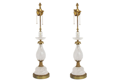 Rock Crystal and Gilt Bronze Two Light Table Lamps by E.F. Caldw