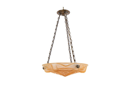 Molded Glass Peach Colored  Art Deco Three Light Pendant With Ge Default