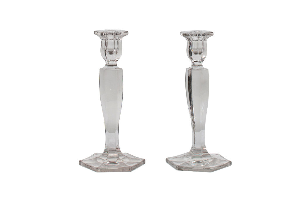 Pressed Glass Hexagonal Shaped Candlesticks, England 19th Century Default