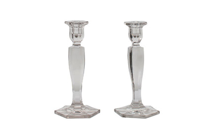 Pressed Glass Hexagonal Shaped Candlesticks, England 19th Century Default
