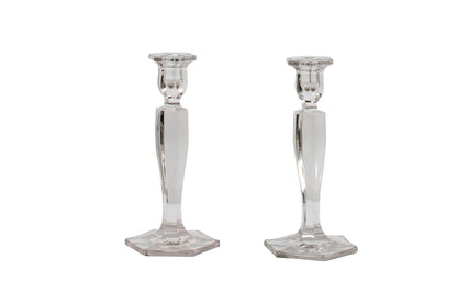 Pressed Glass Hexagonal Shaped Candlesticks, England 19th Century Default