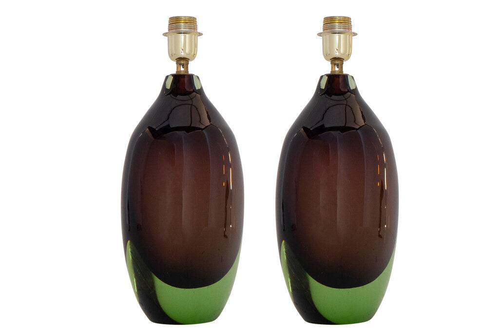 Pair of Venetian Glass Sommerso Table Lamps By "SEGUSO", Italy M Default